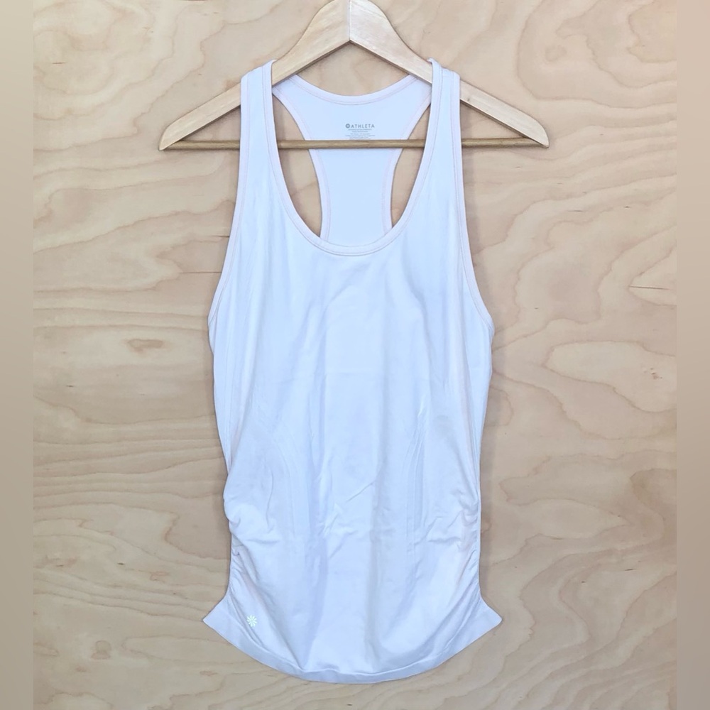 Athleta Swiftly Light Pink Tank Top Scoop Stretch Breathable  Ruched Women Sz M